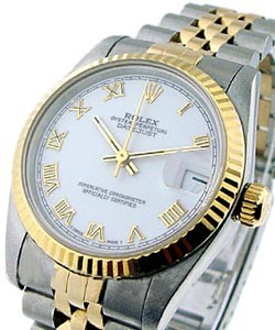 Mid Size - Datejust - Steel with Yellow Gold - Fluted Bezel on Jubilee Bracelet with White Roman Dial