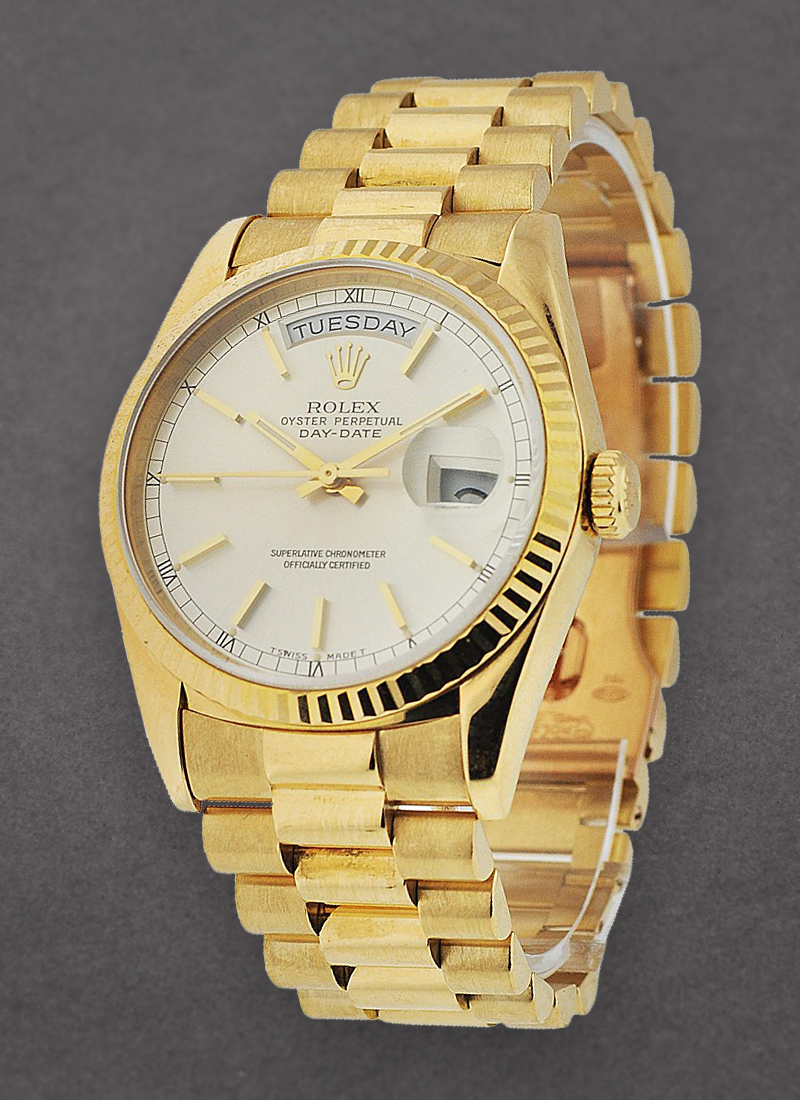 Pre-Owned Rolex Day-Date President in Yellow Gold with Fluted Bezel