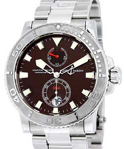 Maxi Marine Diver Chronometer in Steel on Steel Bracelet with Burgundy Dial