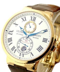 Marine Chronometer Anniversary 160 Rose Gold on Strap with White Enamel Dial