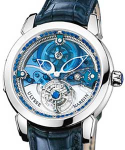 Royal Blue Tourbillon 41mm in Platinum -Limited Edition of 99 Pieces on Blue Crocodile Leather Strap with Skeleton Blue Dial