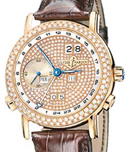 GMT Perpetual 38.5mm in Rose Gold with Diamond Bezel on Brown Crocodile Leather Strap with Pave Diamond Dial