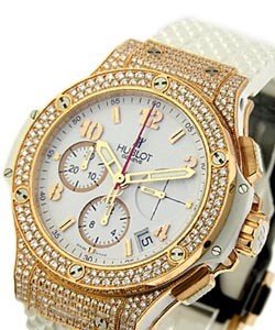 41mm Big Bang Portocervo in Rose Gold with 2 Row Diamond Bezel on White Rubber Strap with White Dial