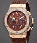 41mm Big Bang Cappuccino - 2 Row Diamond Bezel Rose Gold on Strap with Chocolate Dial