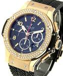 Big Bang 41mm in Rose Gold with Diamond Bezel on Black Rubber Strap with Black Dial