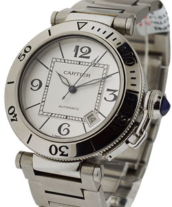 Pasha Seatimer in Steel On Steel Bracelet with White Roman Dial