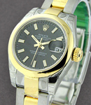 Datejust in Steel with Yellow Gold Smooth Bezel on Steel and Yellow Gold Oyster Bracelet with  Black Stick Dial