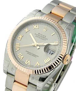 Datejust in Steel with Rose Gold Fluted Bezel on Steel and Rose Gold Oyster Bracelet with Rhodium Roman Dial