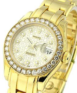 Masterpiece Lady's in Yellow Gold with 32 Diamond Bezel on Yellow Gold Pearlmaster Bracelet with Silver Jubilee Diamond Dial