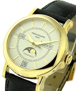 5150J - T150 Annual Calendar in Yellow Gold - Tiffany Special Edition 2001 - on Black Leather Strap with Off White Dial