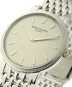 5120 Calatrava with Hobnail in White Gold on White Gold Bracelet with Beige Dial