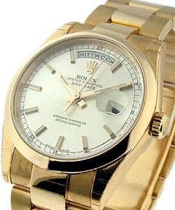 President Day Date 36mm in Rose Gold  on Rose Gold Oyster Bracelet with Silver Stick Dial