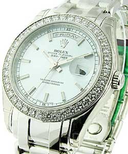 Masterpiece Men's in Platinum with Diamond Bezel on Platinum Oyster Bracelet with Glacier White Stick Dial