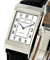 Reverso Classique in Stainless Steel on Black Crocodile Leather Strap with Silver Dial