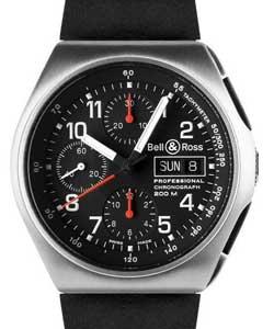 Professional Space 3 GMT in Steel on Black Rubber Strap with Black Dial