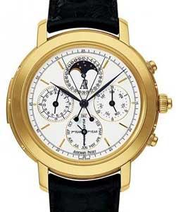 Jules Audemars Grande Complication in Yellow Gold on Black Leather Strap with White Arabic Dial