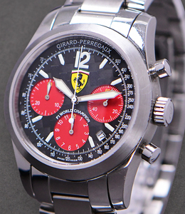 Ferrari Chronograph F1 World Champion Steel on Bracelet wtih Black Dial with Red Subdials