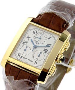 Tank Francaise Chronograph in Yellow Gold on Brown Crocodile Leather Strap with Silver Dial