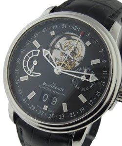 Leman Tourbillon with Big Date 40mm Automatic in Platinium on Black Crocodile Leather Strap with Black Dial