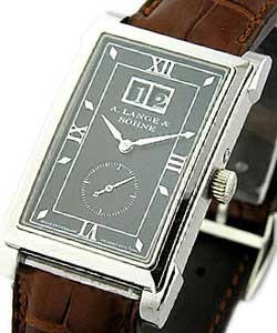 Cabaret Mens Mechanical in Platinum On Brown Crocodile Strap with Black Dial