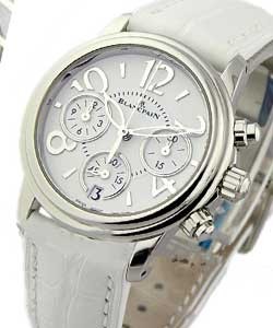 Leman Flyback Chronograph 34mm Automatic in Steel On White Alligator Leather Strap with White Dial
