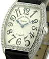 Cintre Curvex Ladies in White Gold with Diamond Bezel on Black Crocodile Leather Strap with Silver Dial