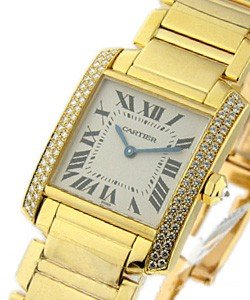 Tank Francaise with 2 Row Diamond Case Yellow Gold on Bracelet - Small Size