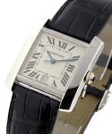 Tank Francaise Large Size in White Gold on Black Alligator Leather Strap with Silver Dial