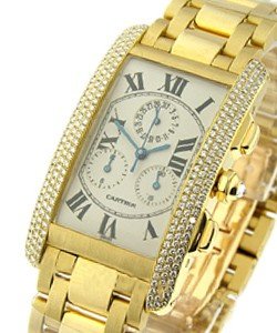 Jumbo - Tank Americain Chronoflex  Yellow Gold on Bracelet with 3-Row Diamond Case