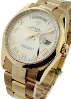 Presidential - Rose Gold - Smooth Bezel  on Oyster Bracelet with Silver Romans Dial