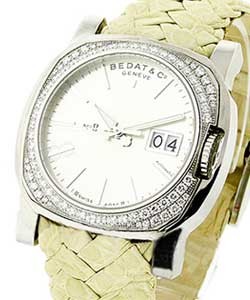 No.8 in Steel with 2 Row Diamonds on Beige Leather Strap with Silver Dial