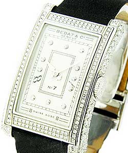 No. 7 Large Size in Steel with Diamond Bezel on Black Satin Strap with Silver Dial