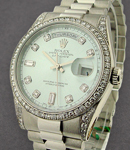 Platinum Men's President Day-Date Glacier Blue Diamond Dial - Diamond Bezel - Diamond Lugs