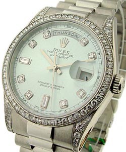 Platinum Men's President Day-Date Glacier Blue Diamond Dial - Diamond Bezel - Diamond Lugs