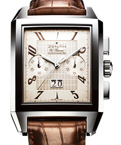 Grande Port Royal Grande Date in Steel on Brown Alligator Leather Strap with Cream Dial