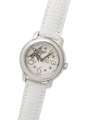 Baby Star Sky Open in Steel on White Lizard Leather Strap with White Dial