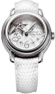 Baby Star Sky Open in Steel  on White Lizard Leather Strap with Silver Dial