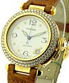 35mm Pasha with 2 Row Diamond Bezel Yellow Gold on Strap with Brown Dial