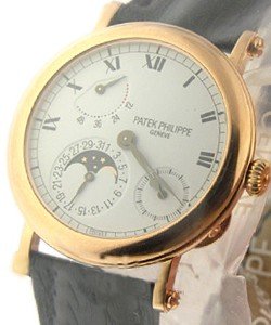 Power Reserve Moon Phase Ref 5054 in Rose Gold on Black Leather Strap with White Dial
