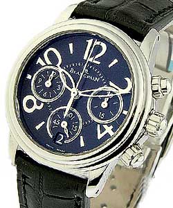 Leman Flyback Chronograph 34mm Automatic in Steel on Black Crocodile Leather Strap with Black Dial