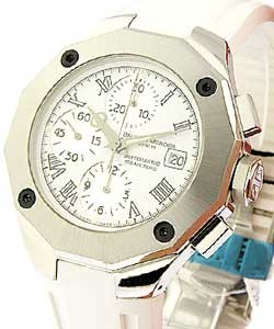 Riviera Chronograph in Steel Steel on White Rubber Strap with  White Dial