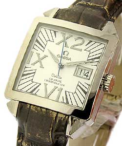 De Ville X2 Big Date 35mm Automatic in White Gold on Brown Alligator Leather Strap with White Roman Dial