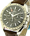 Speedmaster Broad Arrow GMT Chronograph 44mm Automatic in Steel on Brown Calfskin Leather Strap with Black Dial