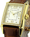 Lady's Vintage 1945 with Diamond Bezel Yellow Gold on Strap with Silver Diamond Dial