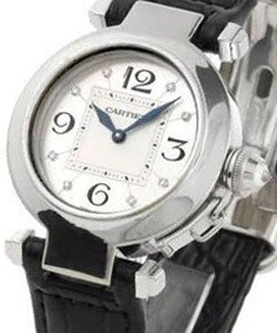 Pasha 32mm in White Gold on Back Alligator Leather Strap with Silver Diamond Dial