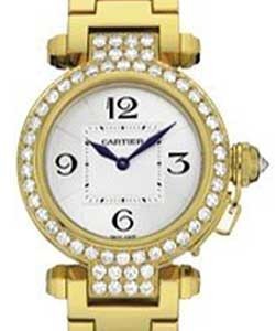 Pasha 32mm Quartz in Yellow Gold with Diamond Bezel on Yellow Gold Braclet with Silver Dial