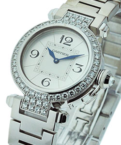 Pasha 32mm in White Gold with Diamond Bezel and Lugs on White Gold Bracelet with Silver Dial