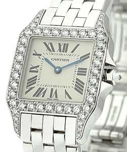 Santos Demoiselle in White Gold with Diamond Bezel on White Gold Bracelet with Silver Dial