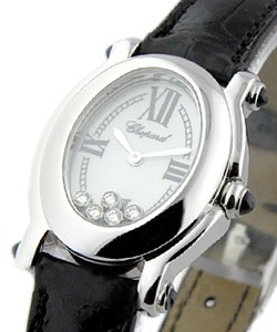 Happy Sport Oval White Gold on Black Strap with MOP Dial 