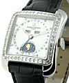 Toledo Calendar with Moon Phase White Gold on Strap with Diamond Baguette Bezel